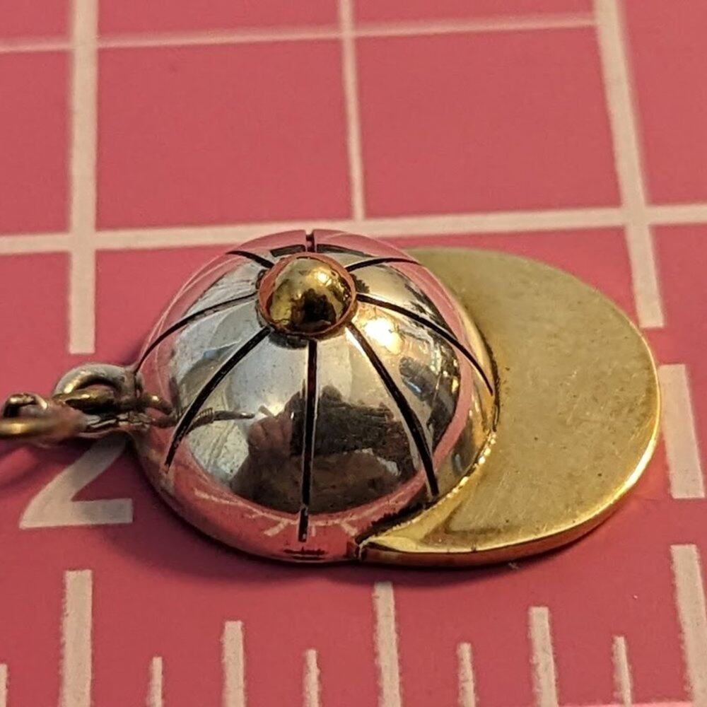 Two Tone Metal Dangling Baseball/Jockey Cap Earrings - Picture 6 of 6